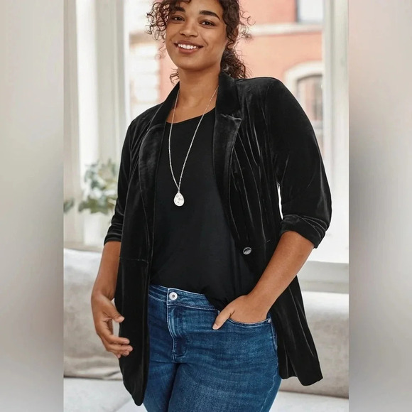 J.JILL WEAREVER VELVET-KNIT BLAZER IN BLACK feminism classic luxury stretch - Picture 12 of 12